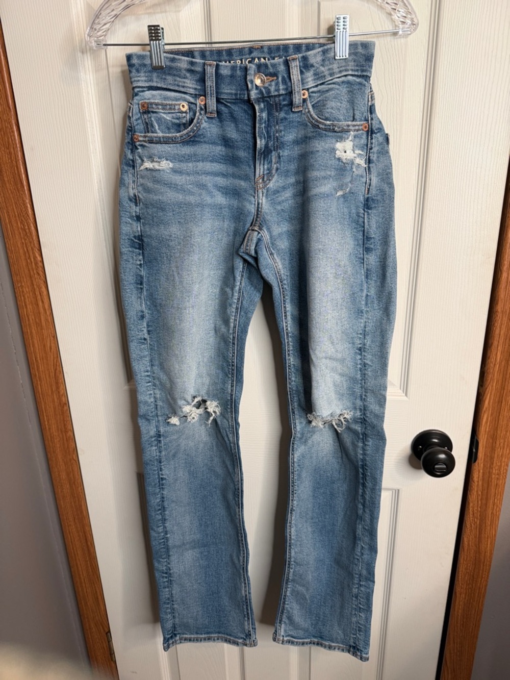 American Eagle Outfitters Light Blue Distressed Straight Leg Jeans